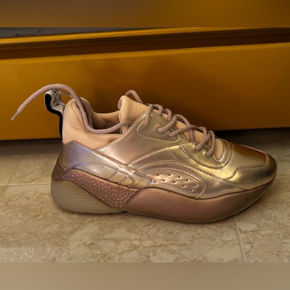 STELLA MCCARTNEY Metallic Rose Gold Faux Leather Eclypse Sneakers - Size IT 39 - Picture 8 of 11
